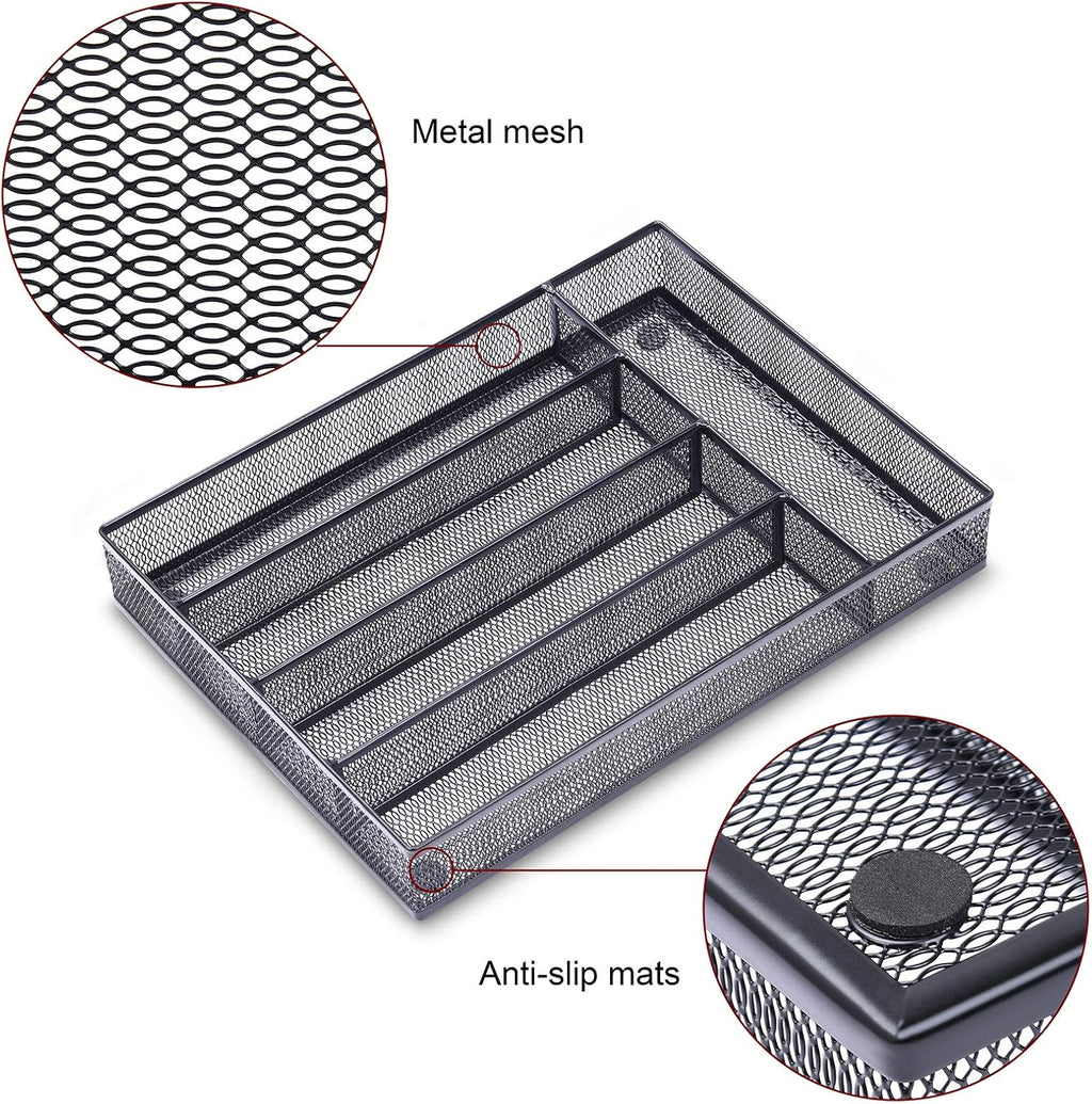 WuGeShop Office Desk Drawer Organizer, 5 Compartments Mesh Drawer Organizer Tray for Storage Art Supplies, Stationery, Black