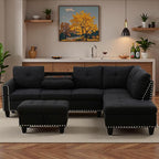 Sectional Couches for Living Room with Movable Chaise & Storage Ottoman - 97.5" Linen L Shaped Couches for Living Room Apartment, Home Modular Sectional Sofas with Cup Holder, Grey