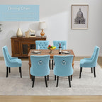 Upholstered Dining Chairs with Arms, Set of 2, Dining Room Chairs with Solid Wood Legs and Tufted Backrest(Linen+Blue)