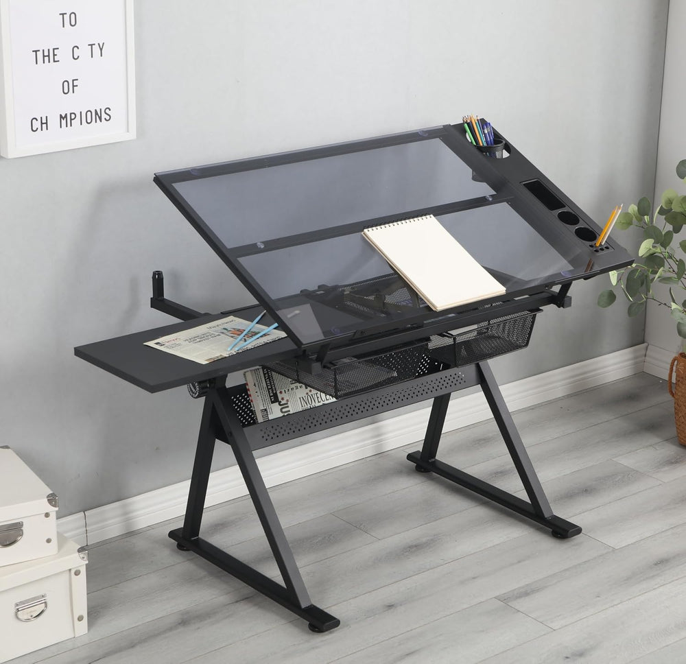 Height Adjustable Drafting Desk w/Stool and 2 Drawers | 0-75°Tilt&Height|...