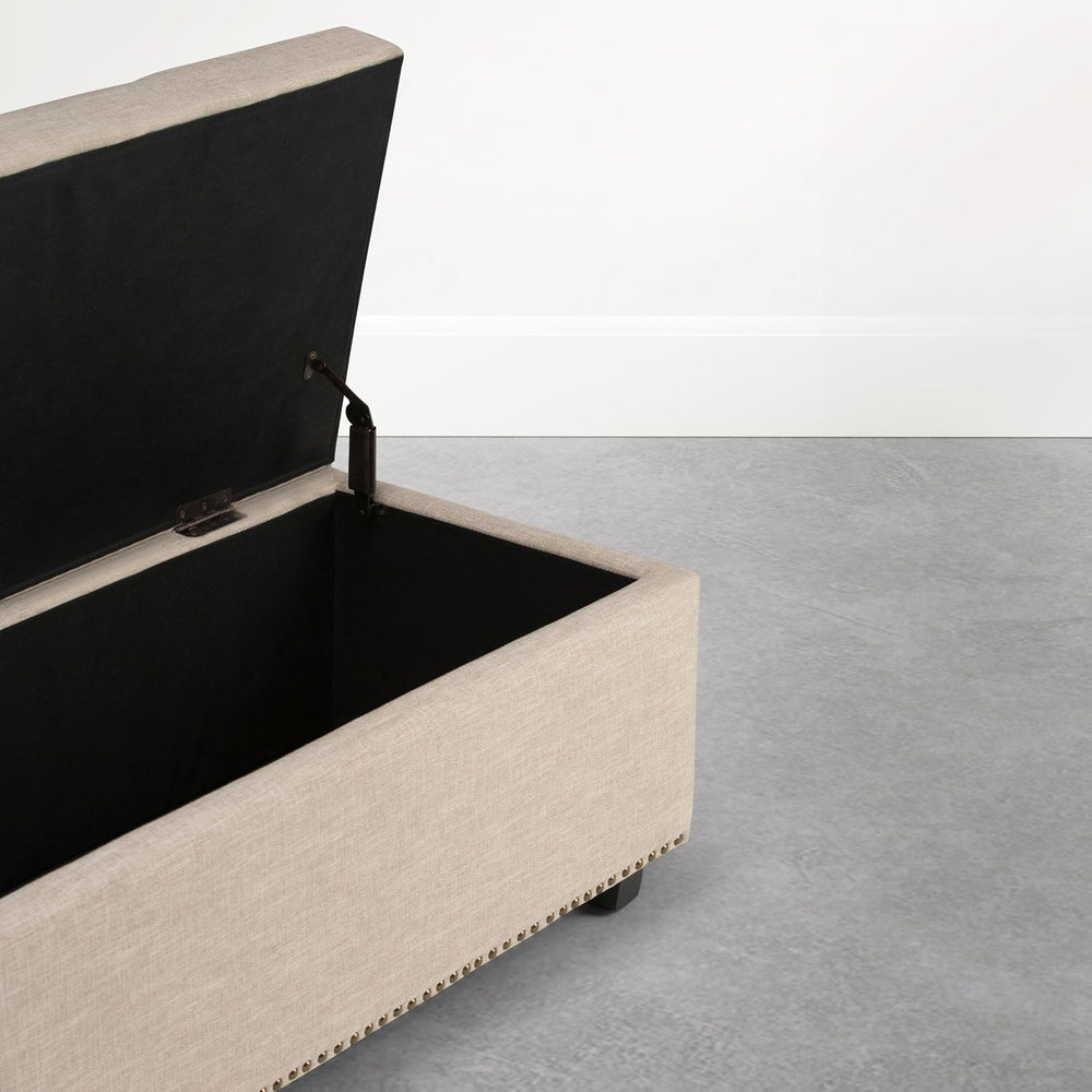 SIMPLIHOME Hamilton Storage Ottoman - 48 inch Wide Upholstered Linen Look Fab...