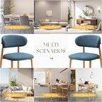 Kitchen Dining Chairs Set of 2 Modern Soft Linen Farmhouse Dining Room Chair with Metal Legs, Blue/Original