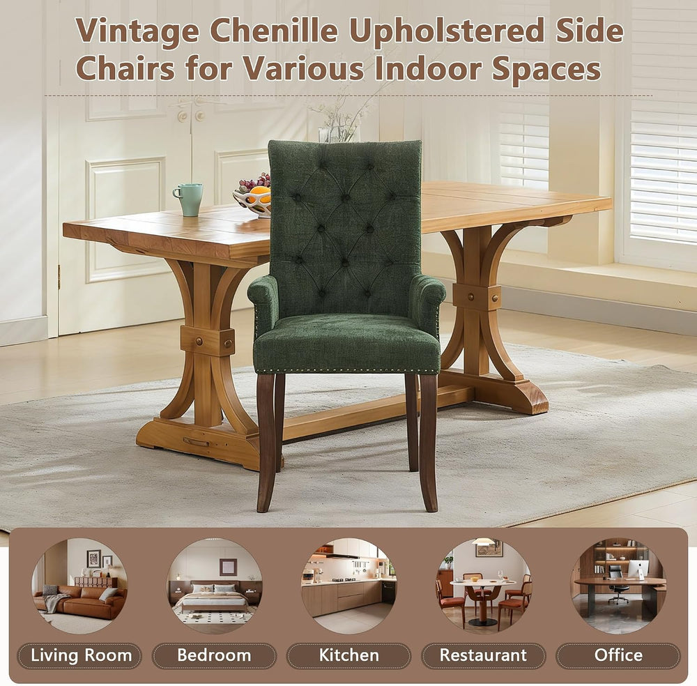 mikibama Chenille Upholstered Dining Chairs with High Back,Vintage Tufted Kit...