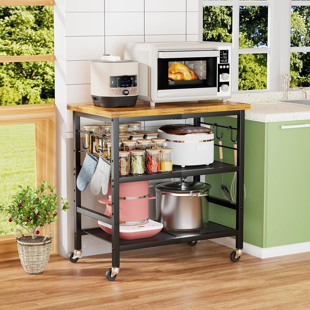 Rolling Kitchen Microwave Cart, 3 Tier Microwave Stand with Wheels, Bathroom ...