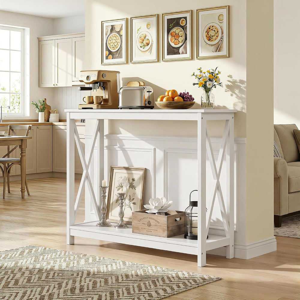 ZenStyle Sofa Side Console Table with 2 Storage Shelves Narrow Accent Table f...