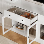 TUSY 71" TV Stand Storage Set - 2 Tall Bookcases & 2 Side Cabinets, Media Console with Glass & Wood Doors, Entertainment Center with Drawers, Tall Media Console for Living Room (White, AFFA)