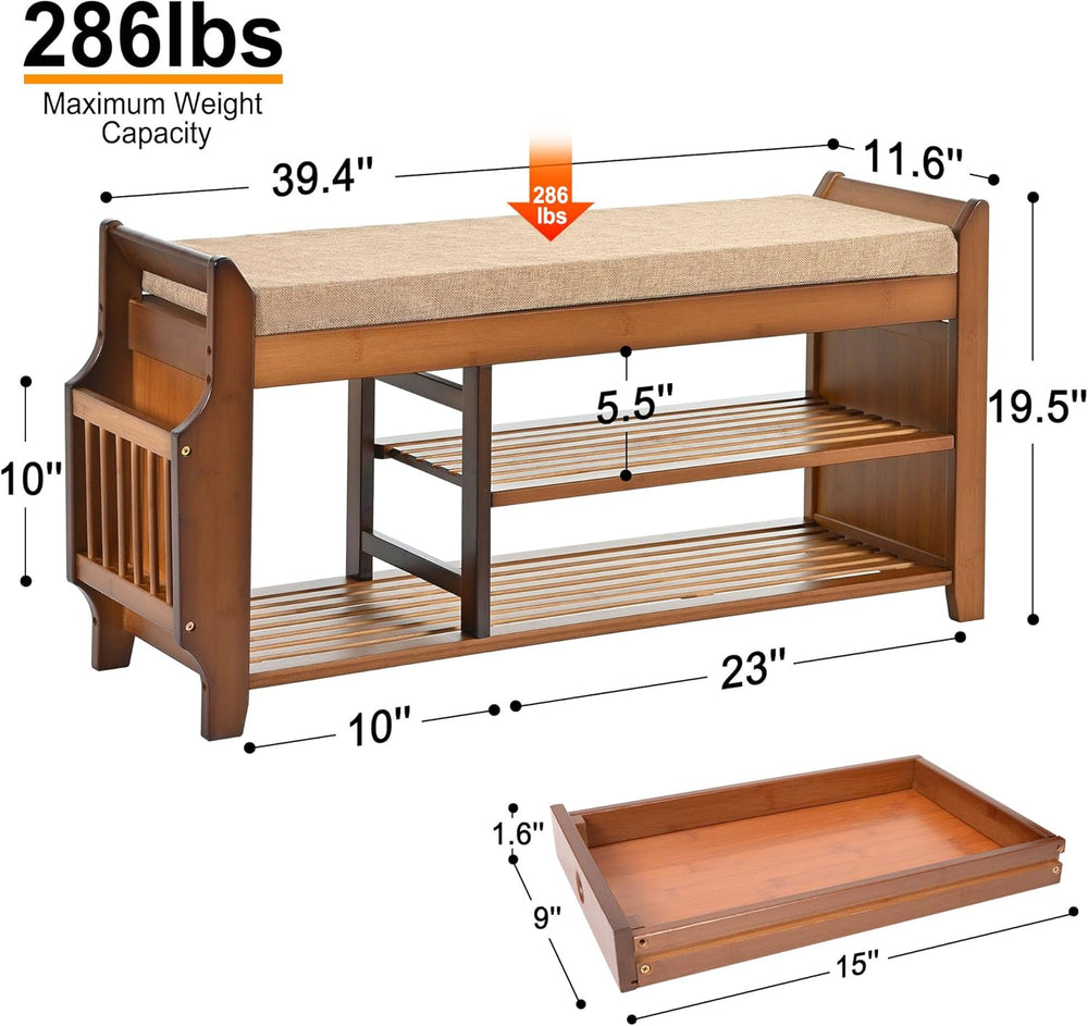 PETKABOO Shoe Bench with Hidden Drawer and Side Holder, 2 Tier Entryway Bench...