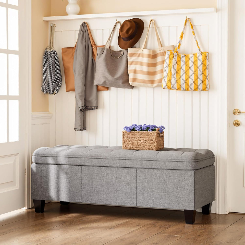 YESHOMY 47 Inches Ottoman with Storage, Light Grey Linen | Storage Bench with...