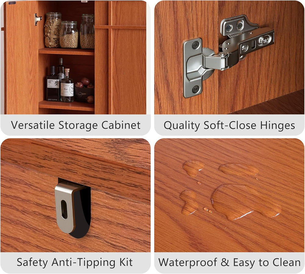 72" Pantry Cabinet, Tall Kitchen Pantry Storage Cabinet with Countertop,...