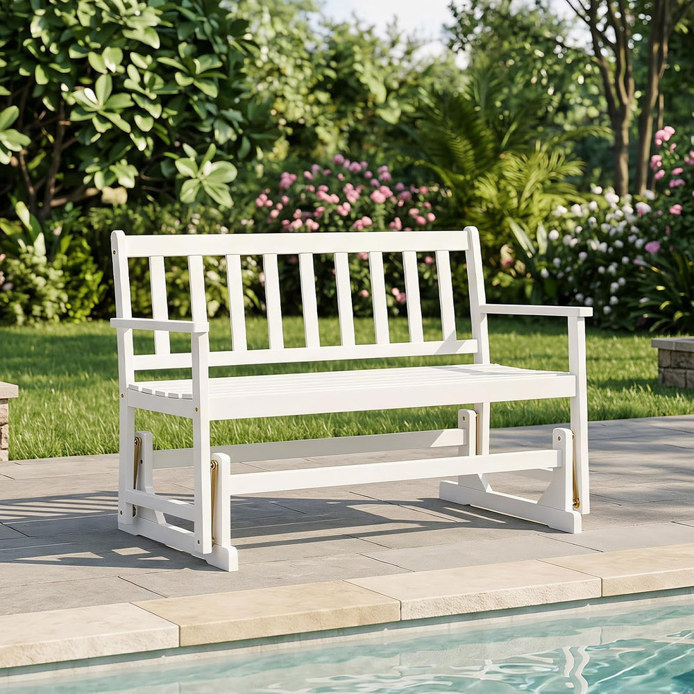 Tangkula 2-Person Patio Acacia Wood Glider Chair, 800 LBS | Armrests, Slatted...