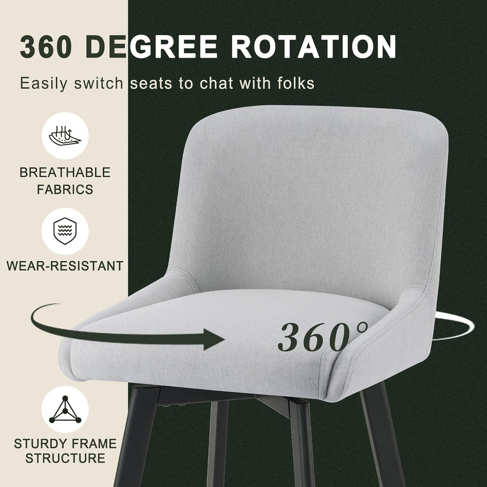 SAECKBERG Swivel Bar Stools Set of 3, 26''H Upholstered Barstools wit...