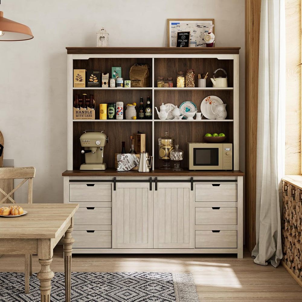 Bobve 78 * 67" Large Farmhouse Pantry Cabinet with Countertop, Buffet Ca...