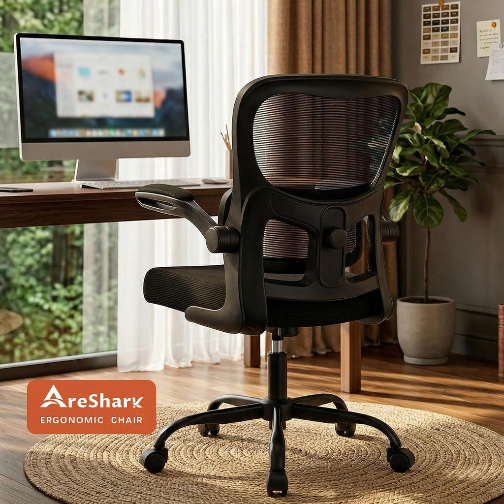 AreShark Office Chair Ergonomic Desk Chairs with Adjustable Lumbar Support, High Back Breathable Mesh Chair with Wheels& Flip-up Armrests,Rolling Swivel Comfy Task Computer Chair for Home Work Gaming