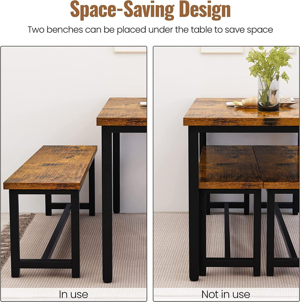 Dining Room Table Set with 2 Benches, Farmhouse Dining Table Set for 4-6, Woo...