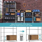 5-Shelf Storage Shelves,Wire Shelving Heavy Duty Metal Storage Shelving Unit Adjustable Garage Shelving Rack Pantry Kitchen (Chrome, 5 Tier,17.7" D x 47.2" W x 76.7" H)