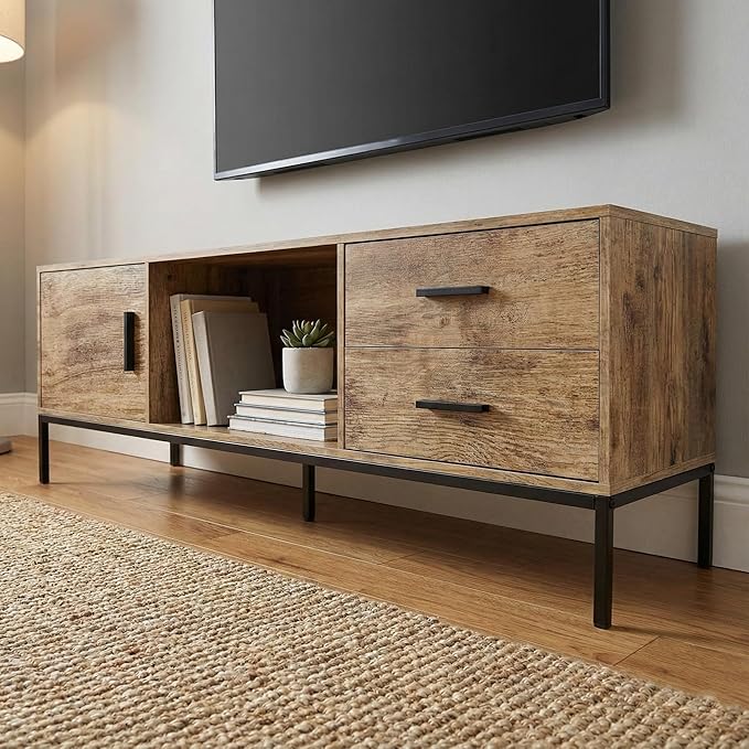 TV Stand for 55/60 Inch TV, Modern Wood Entertainment Center with Storage, 52" Media Console Table with 2 Drawers & Door Cabinet, Television Stands for Living Room & Bedroom (Rustic Brown)