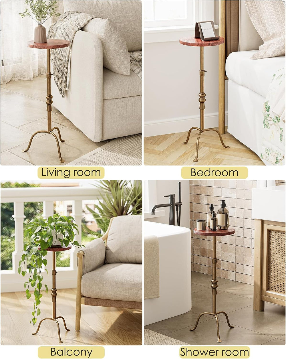 Adjustable Height Round Pedestal Table - 10x10x22-30 Inch, Red Travertine | T...