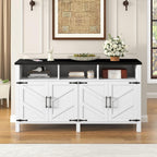 59'' Modern 4-Door Sideboard Buffet with Power Outlets & USB Ports,Adjustable Shelves and Half-Open Storage Cabinet,Metal Accents & Aluminum Handles for Living Room,Dining Room,Entryway (White+Black)