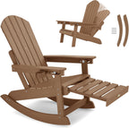 YEFU Adirondack Rocking Chairs, Adirondack Chair with Footrest, Teak | 5- Level Adjustable Backrest, Retractable Ottoman & Cup Holder, Like Real Wood, for Outdoor/Patio/Porch, Heavy Duty, 400 lbs