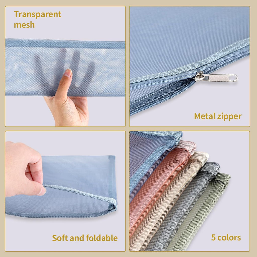 20 Pack Colored Mesh Zipper Pouch Bags, Nylon Puzzle Building Block Sets Toy Storage and Organization, Breathable See Through(10Pcs A4+10Pcs A5) Zipper Pouch with Handle for Games