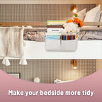 Bedside Storage Organizer 5 Pockets with 4 Hooks Hanging Storage Bag for Headboards/Bunk Bed (White)