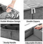2 Packs Under Bed Storage Containers, Foldable Clothes Draw Organizers with Adjustable Dividers, Handles, Clear Window, Closet Storage Bins for Clothing, Shoes, Blankets
