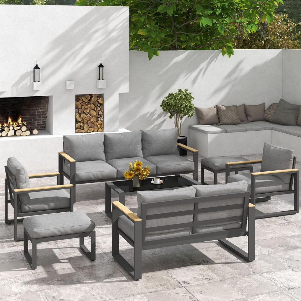 RoyalCraft 2 Pieces Aluminum Outdoor Patio Ottoman Set, Outdoor Foot Stools w...