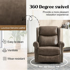 Genuine Leather Recliner Chair for Adults, Manual Swivel Rocker Glider Rocking Chair with Vibration Massage Lumbar Heat for Nursery, Rivet Design Single Sofa Chair for Living Room - Gray Brown