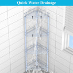 4 Tier Floor Standing Corner Shower Caddy Organizer Shelf with Hooks, Bathroom Shelves Stand Rack, Blue