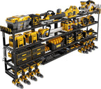 XLarge 64''W Power Tool Organizer Wall Mount | Modular&Corner-Fit 820lbs Garage Storage Rack with 8 Cordless Drill Holder | 4-Tier Heavy Duty Utility Shelf for Battery Workshop Organization