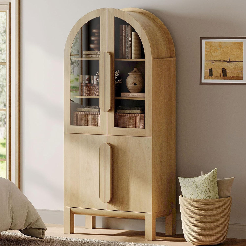 WAMPAT 71" Tall Arched Kitchen Pantry Cabinet, Oak, 1 PC