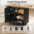 66'' Rolling Kitchen Island with 360° Swivel Tabletop Mobile Kitchen Island with Power Outlet Rotating Kitchen Islands with Storage Cabinets Wood Kitchen Island Table for Kitchen, Bar, Dining Room