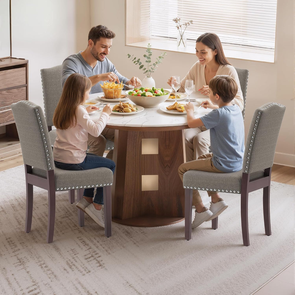 Upholstered Dining Chairs Set of 4 with Thickened Seat Cushion, Wooden Mid-Ce...