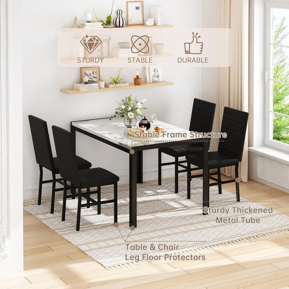 Recaceik Dining Table Set for 4, Modern 5 Piece Dining Table Set Faux Marble ...
