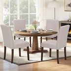 Upholstered Dining Chairs Set of 6 - Line Fabric Modern Farmhouse Kitchen Chairs,Mid-Back Dining Room Chairs with Wooden Legs