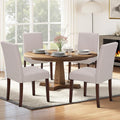 Upholstered Dining Chairs Set of 4 - Line Fabric Modern Farmhouse Kitchen Chairs,Mid-Back Dining Room Chairs with Wooden Legs