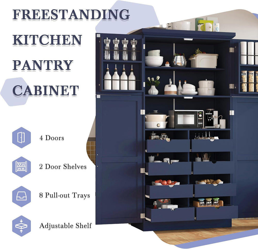 Freestanding Kitchen Pantry 35.5"x17.6"x70.9" Modern Pantry Ca...
