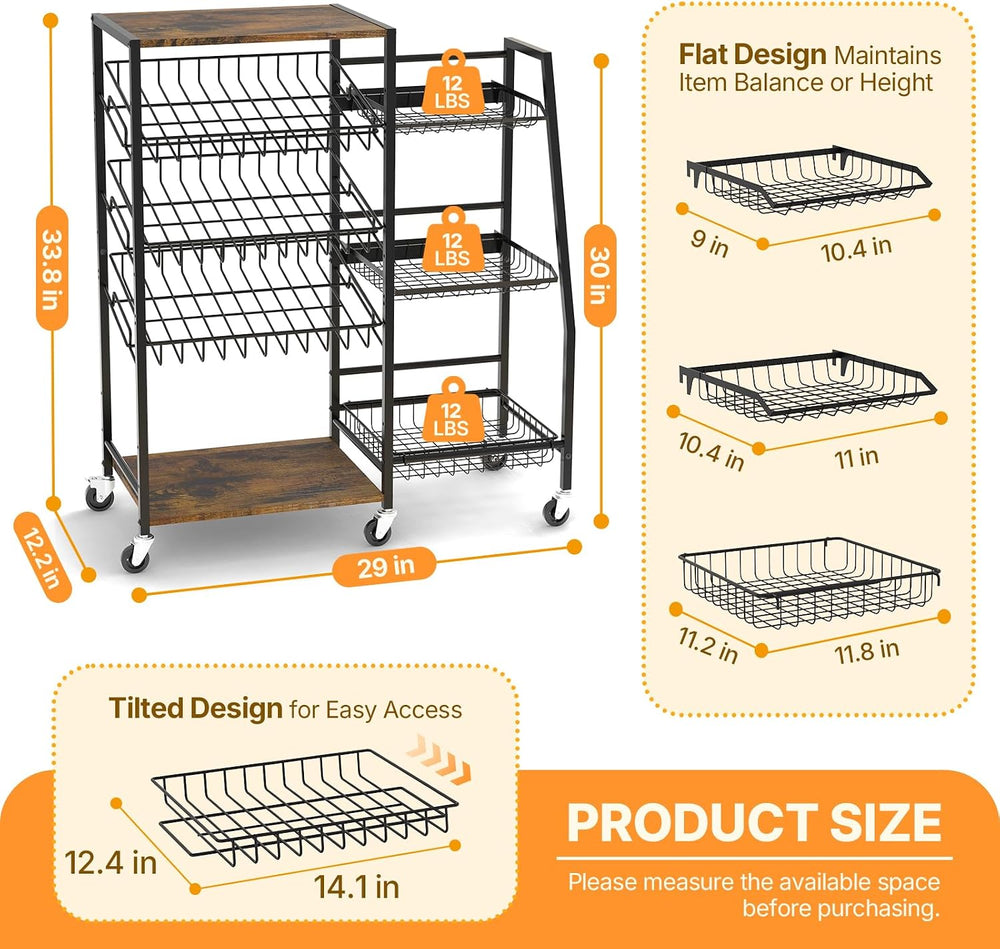 Pinzoveco 5-Tier Rolling Kitchen Storage Carts, Snack Cart with Wheels, Fruit...