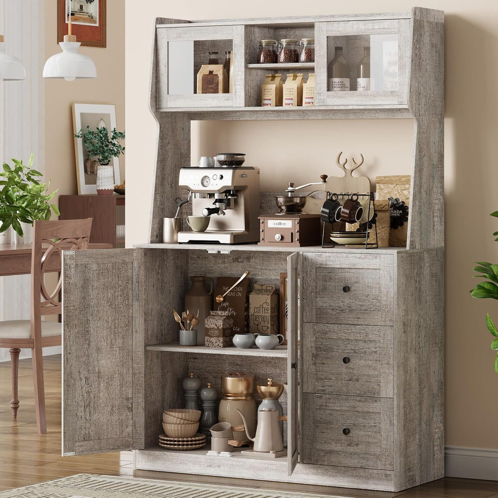 Kitchen Pantry Cabinet with Storage, Buffet Cabinet with Countertop for Micro...