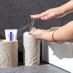 Bathroom Accessories Set, 4 PCS Bathroom Accessory Sets with Soap Dispenser 13 OZ, Toothbrush Holder, Tumbler, Soap Dish, Bathroom Countertop Organizer, Sea Bathroom Decor (Leaf Beach)