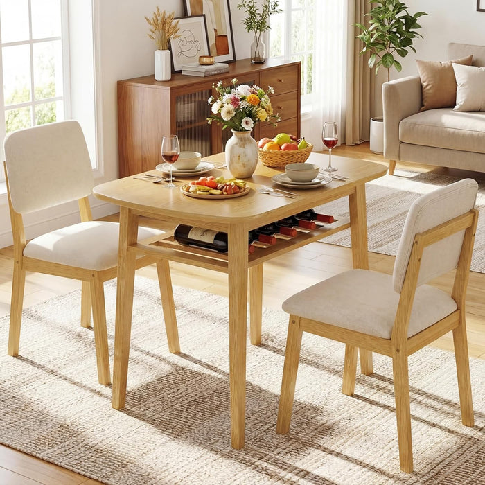 Giantex Dining Table Set for 2, Space Saving Kitchen Table and Chairs Set w/Rubber Wood Frame, Storage Rack, Padded Seats & Backrests, Dinette Set for Small Space, Apartment, Dining Room, Natural