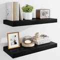 Marsmiles 24" Floating Shelves for Wall, Wooden Shelves with Invisible Brackets Set of 2, Rustic Farmhouse Wall Mounted Shelf for Kitchen Bathroom Living Room Study, Black