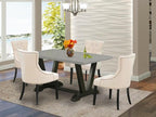 East West Furniture V696FR102-5 5 Piece Dinette Set for 4 Includes a Rectangle Dining Table with V-Legs and 4 Light Beige Linen Fabric Parson Dining Room Chairs, 36x60 Inch, Multi-Color