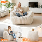 Giant Bean Bag Chair for Adults, Oversized Memory Foam Bean Bag Sofa with Armrests, Large Comfy Fluffy Single Lounges Mini Couch for Living Room, Bedroom & Dorm Beige