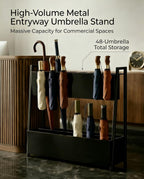 Large Square Metal Umbrella Stand for Entryway with Drip Tray | Hold up to 16 long and 32 compact umbrellas in one stand: keep your entryway clutter-free and floors dry with a drip tray