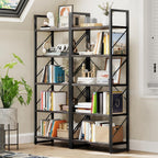 DWVO 5 Tier Bookshelf 2 Pack, Industrial Bookshelves Open Shelf Bookcase, Storage Shelves Organizer Display Rack for Bedroom, Living Room, Office,Kitchen, Charcoal Gray