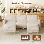 Vesgantti 97" Modular Sectional Sofa Light Gray, U-Shaped Couch with Movable Ottoman, Comfy Corduroy Couch with Spring Cushion, Modular Sofa with Deep Seat for Living Room, Bedroom and Apartment