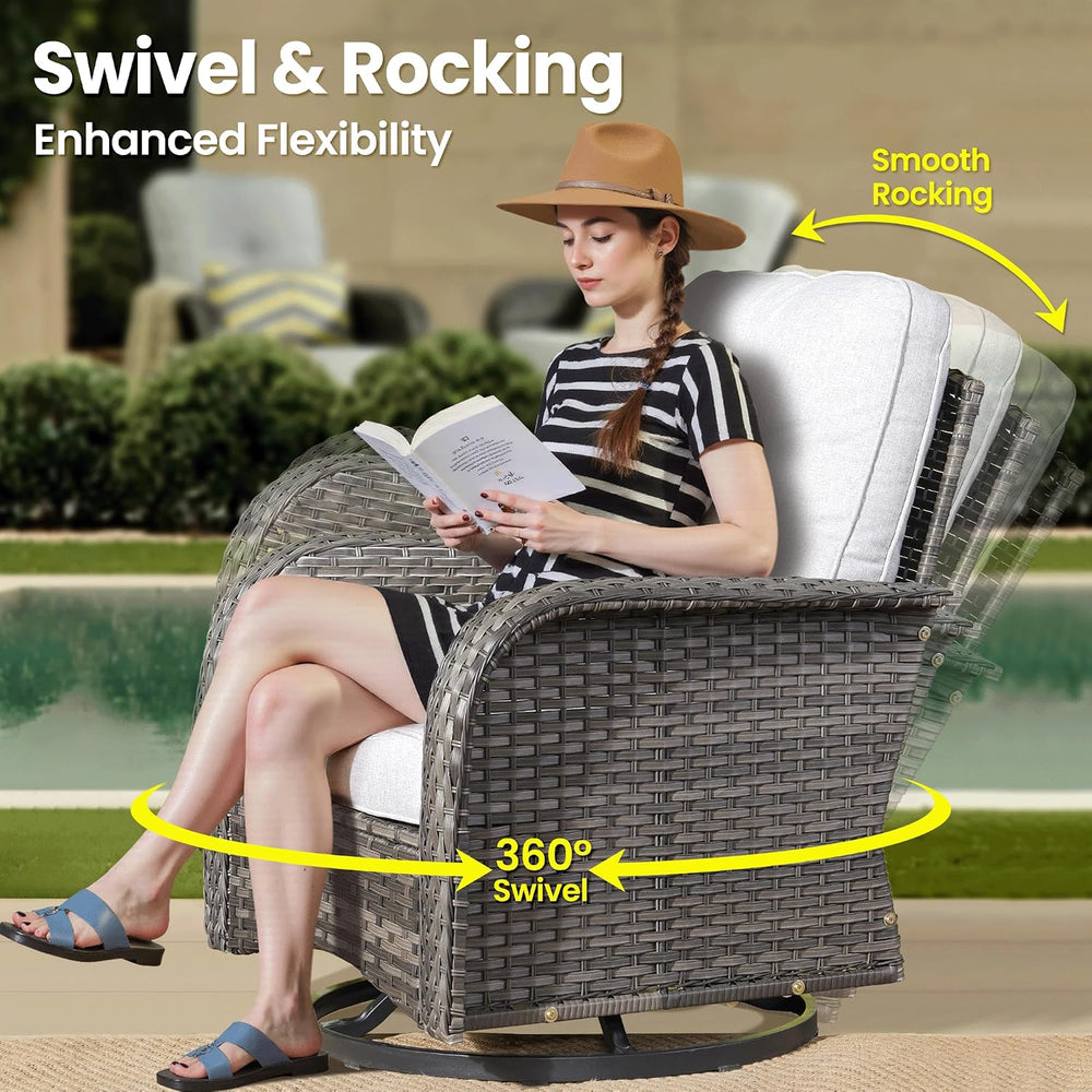 ovios 3 Pieces Patio Furniture Set, Outdoor Wicker Sofa with Swivel Glider Ch...