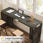 Tribesigns 63-Inch Bar Table with Louvered Base, Black Brown | Industrial Style, Rectangular High Top Table, For Kitchen, Dining, Narrow Space