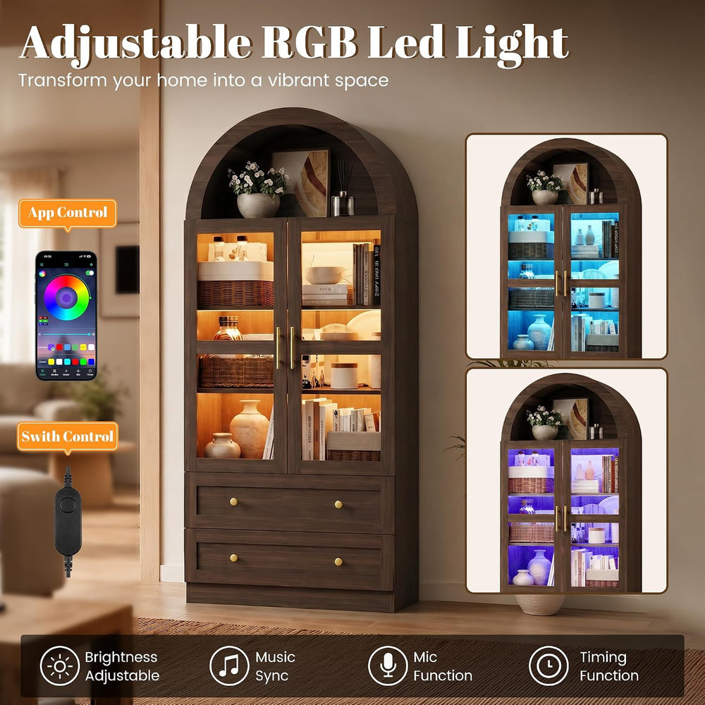Pamapic Arched Kitchen Pantry Cabinet, 71" Tall Arched Cabinet with LED ...